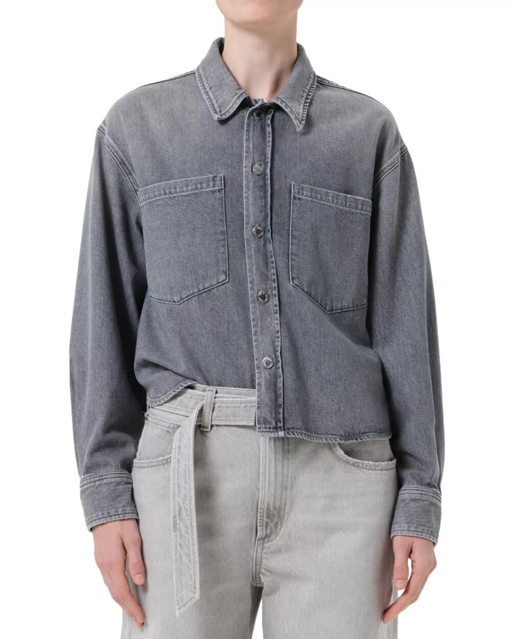 Agolde Juna Cropped Shirt Gray Size XL 3465